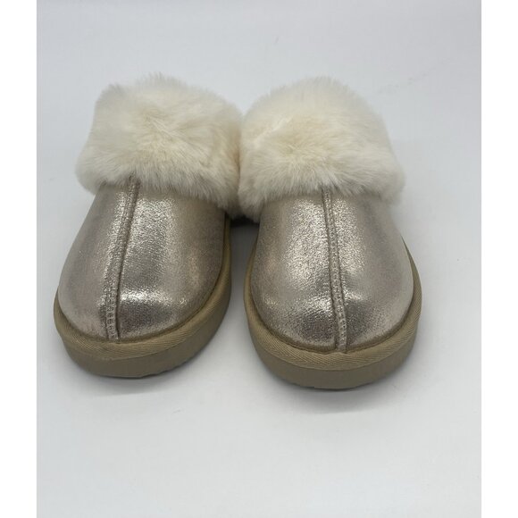 Loft Women’s Silver Metallic Faux Fur Slide Warm Cozy Clog Slippers Small (6/7) - Picture 4 of 5